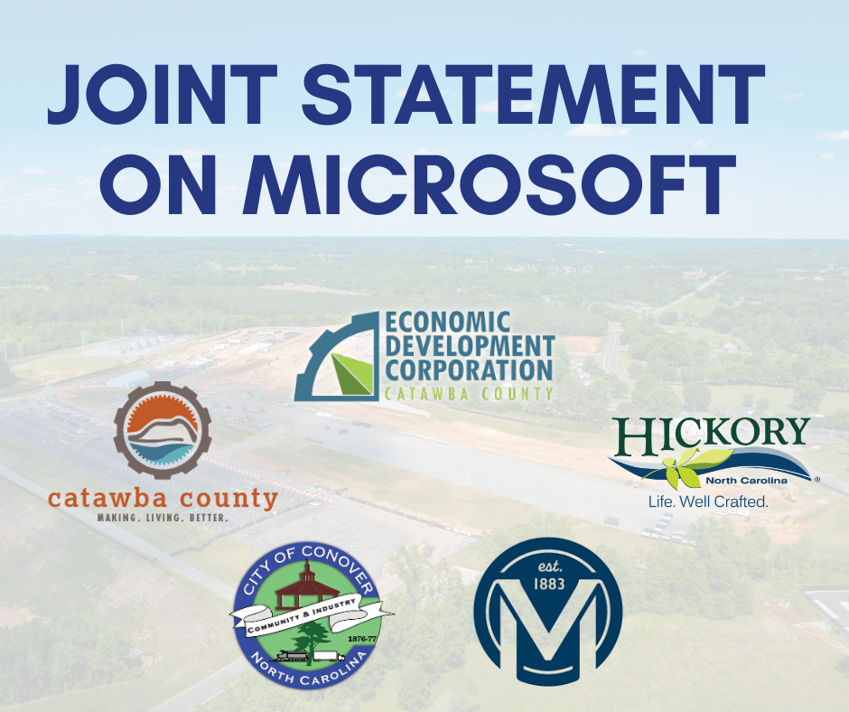 Joint Statement on Microsoft Data Center Development in Catawba County Joint Statement on Microsoft Data Center Development in Catawba County